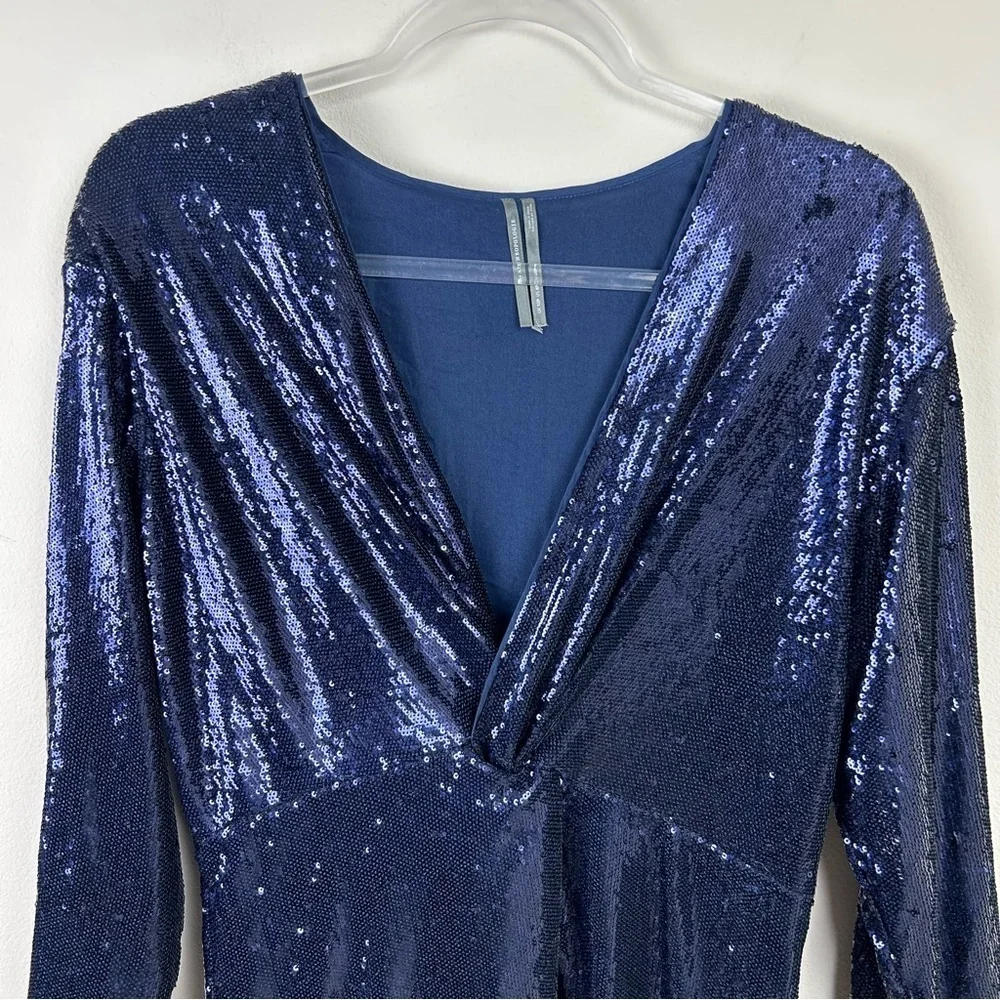 by Anthropologie Twist-Front Sequin Dress Navy Blue size: 8P - Picture 8 of 16